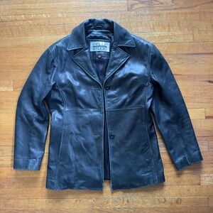Vintage 90's Pelle Studio‎ Wilson Soft Leather Blazer Button Front Black Size M